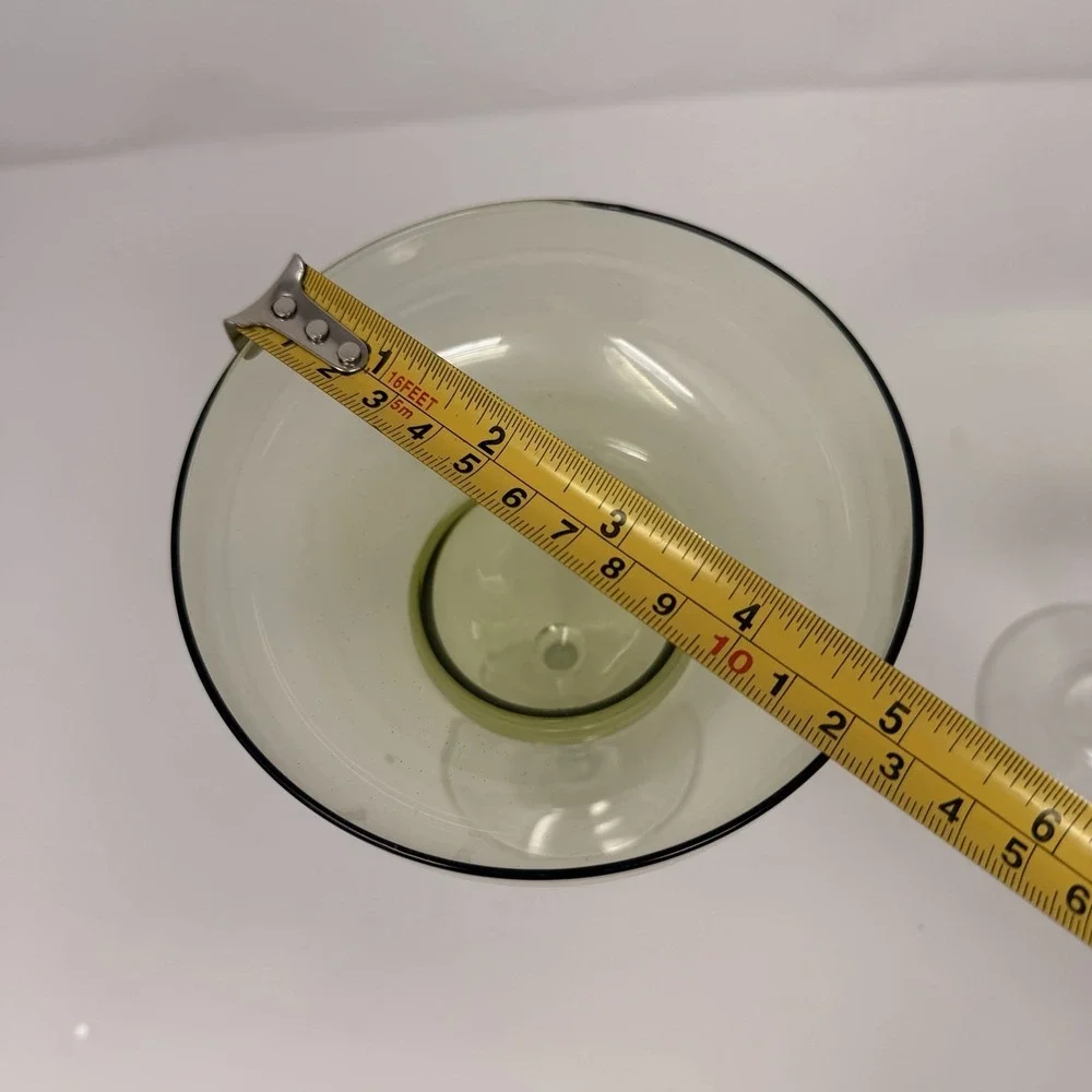2 Hand-Blown Avocado Green Margarita Glasses with Clear Stems‎ - 7 1/2